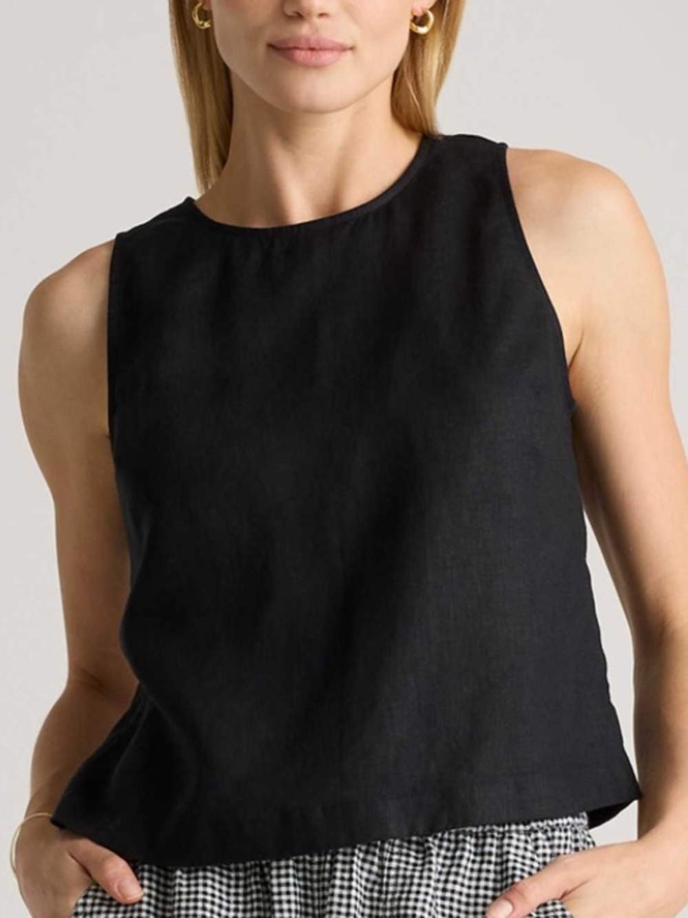 Quince Black European Linen Crop Sleeveless Top Size XS Like New